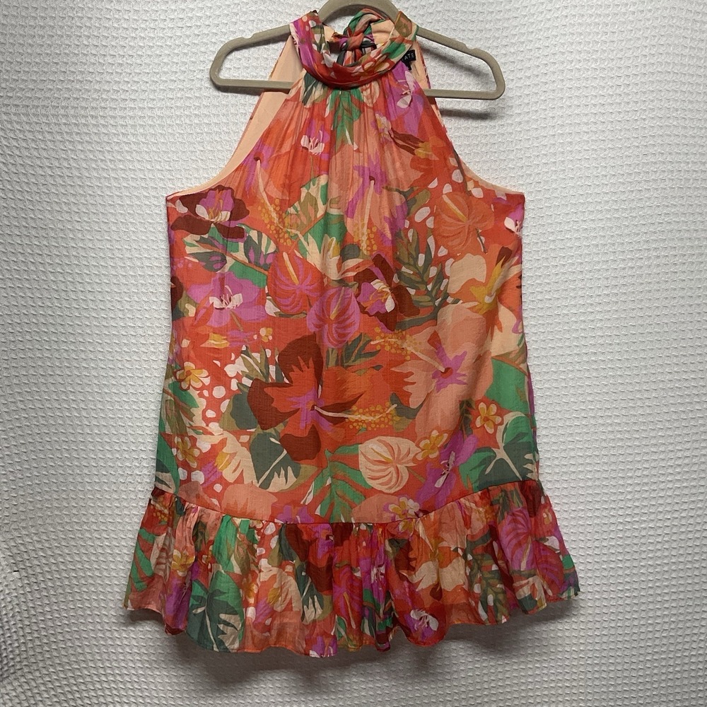 NEW 1 STATE Mini Dress Womens XL Orange Red Floral Ruffle Halter Neck Cocktail